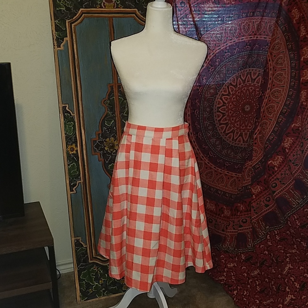 Medium Coral and White Gingham Skirt